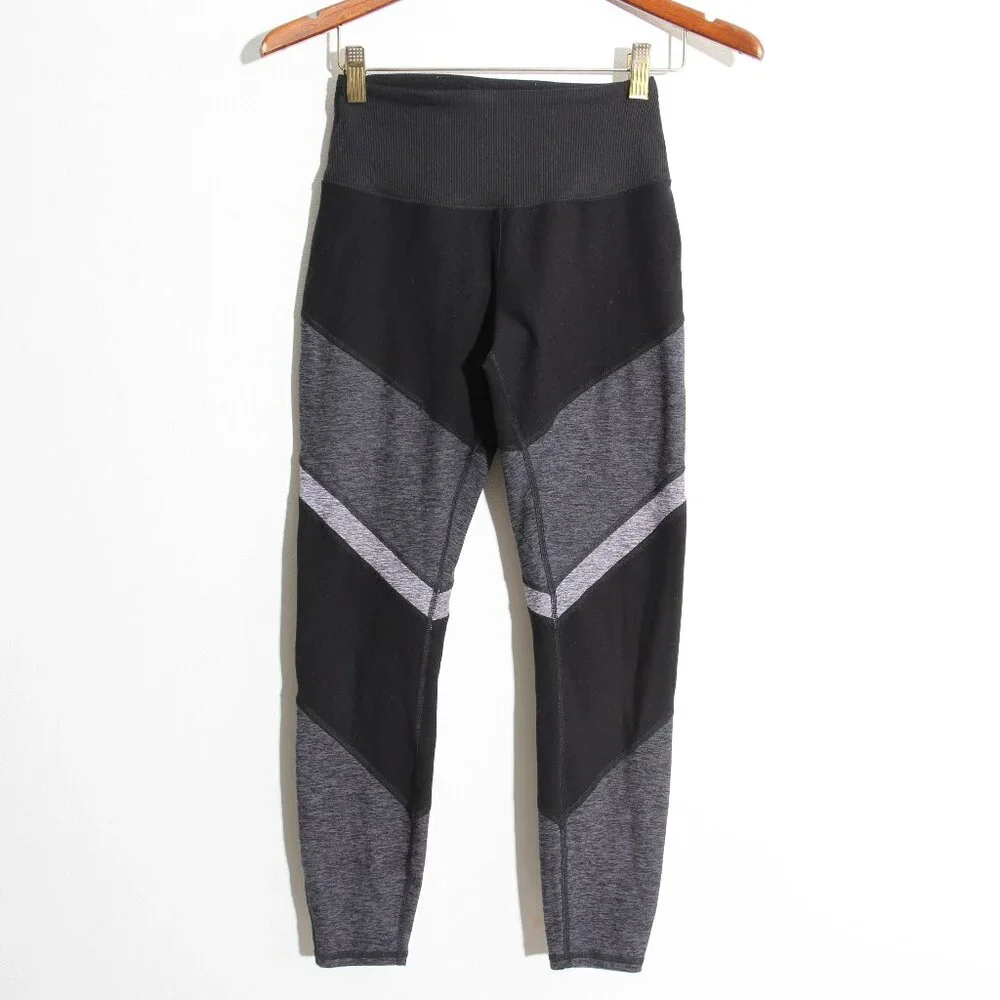 ALO Yoga 7/8 High-Waist AloSoft Sheila Legging Black Gray High Rise Stripe Sz XS